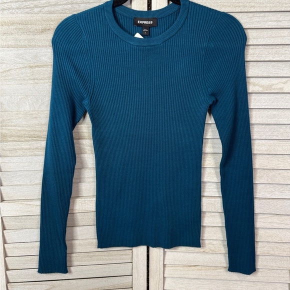Express Ribbed Crew Neck Sweater. Teal. NWT. Size Medium. Casual. Career - Picture 8 of 8